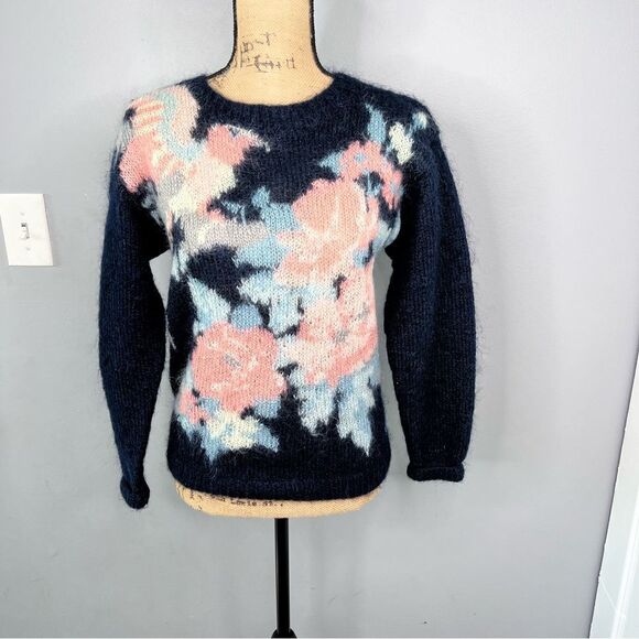 Sz 0P Lauren Cole Vintage Mohair Acrylic Blend Humming Bird Floral Sweater - Picture 8 of 9